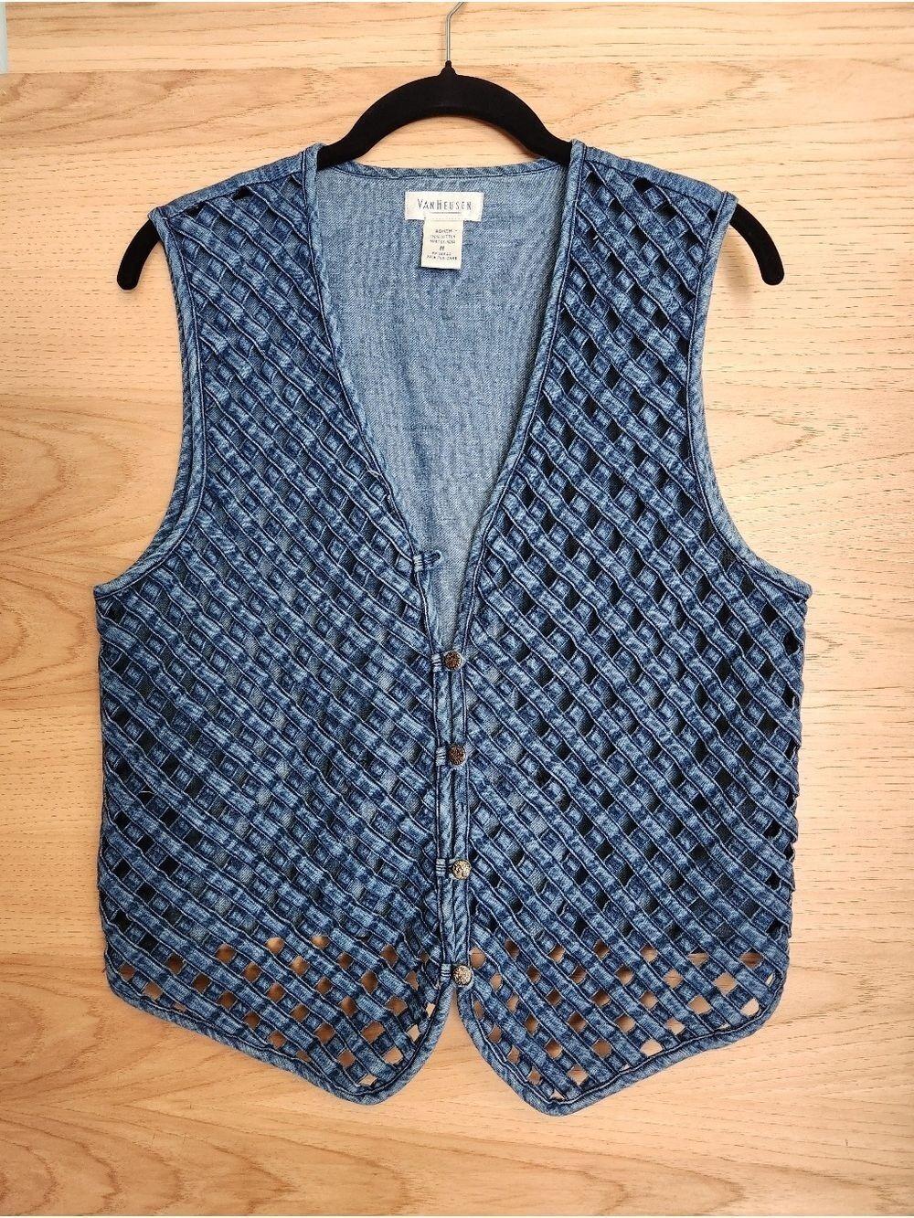 VINTAGE VAN HEUSEN WOVEN LATTICE DENIM COTTON WESTERN BOHO VEST SMALL MEDIUM